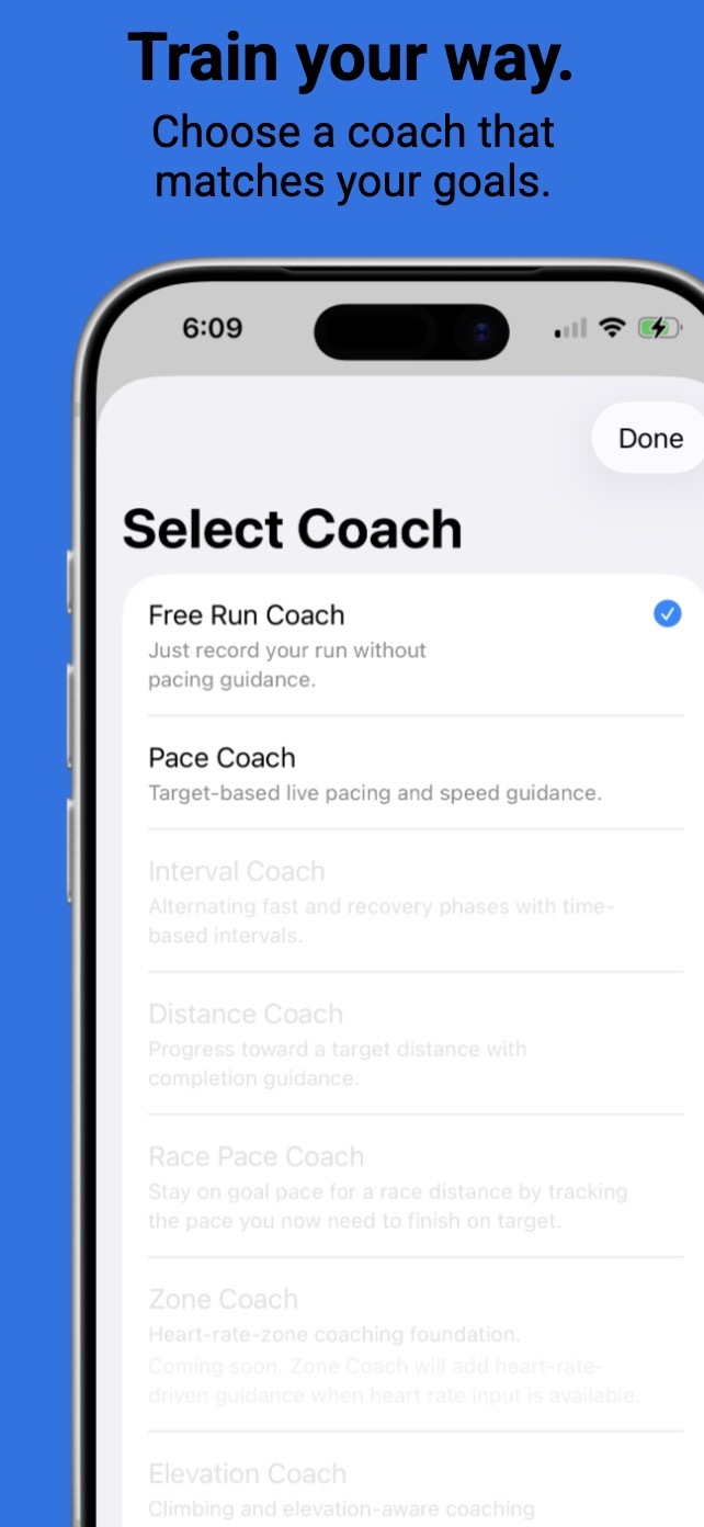 RacePacer Coach workout feedback screen