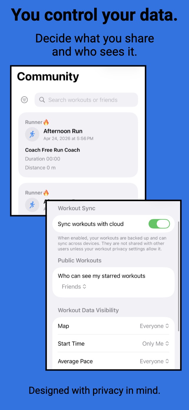 RacePacer Coach privacy and detail screen